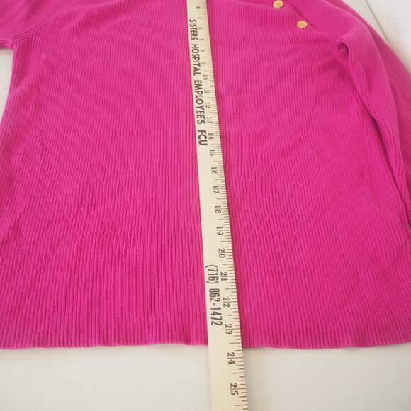 Lauren Ralph Lauren Cotton Sweater Women's 2X Pink Knit Boatneck Gold Buttons - Picture 9 of 10
